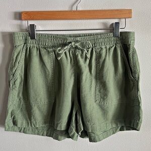 J.Crew Green Linen Blend Drawstring Shorts Size Medium Casual Relaxed Fit